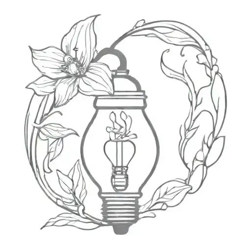 flowers growing inside a broken light bulb tattoo design idea