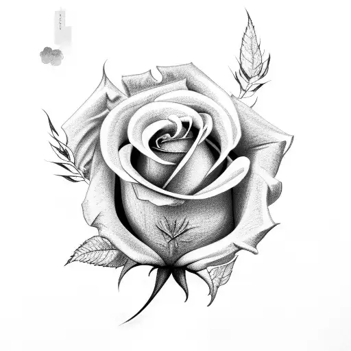 Rose with leafs tattoo design idea