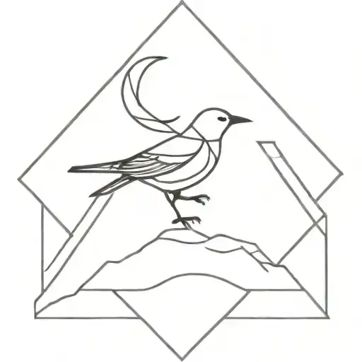 geometric bird and moon  tattoo design idea