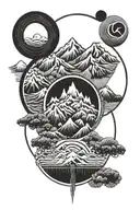 enso cercle with mountain tattoo design idea