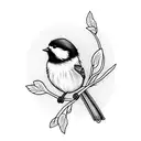 chickadee on branch tattoo design idea
