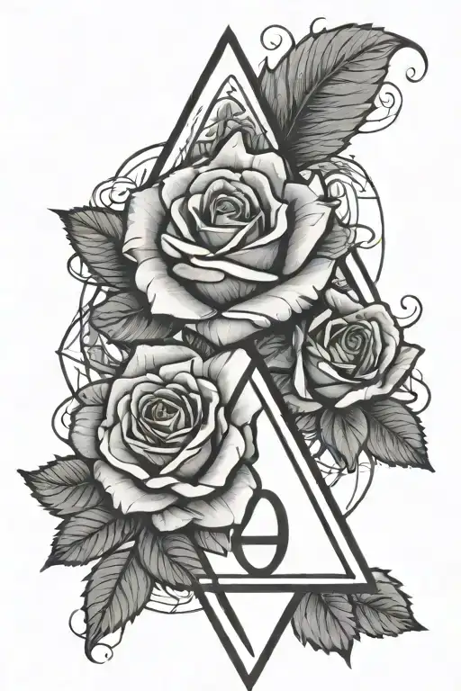 Rose and triangle Black and white minimalist with Year 2005 and infinity symbol tattoo design idea