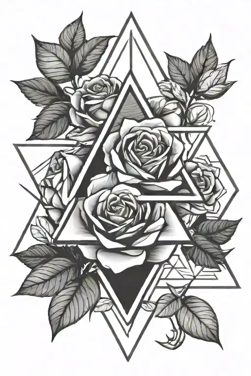 Rose and triangle Black and white minimalist with Year 2005 and infinity symbol tattoo design idea