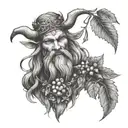 A tattoo design merging dark metal aesthetics with Loky, the Norse god, holding mistletoe in a dotwork style tattoo design idea