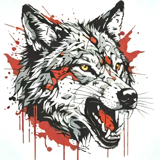 wolf head  side profile  mouth open aggressive angry  tattoo design idea