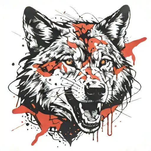 wolf head mouth open aggressive   tattoo design idea