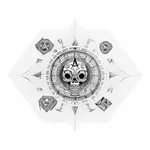 design with Mexican skull, money, diamond, card games and compass tattoo design idea