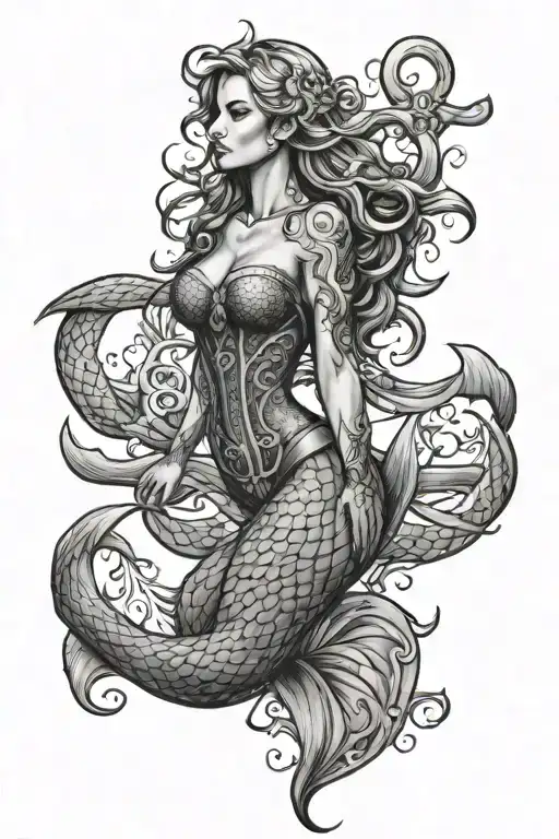 mermaid anchor wrapped tattoo design idea