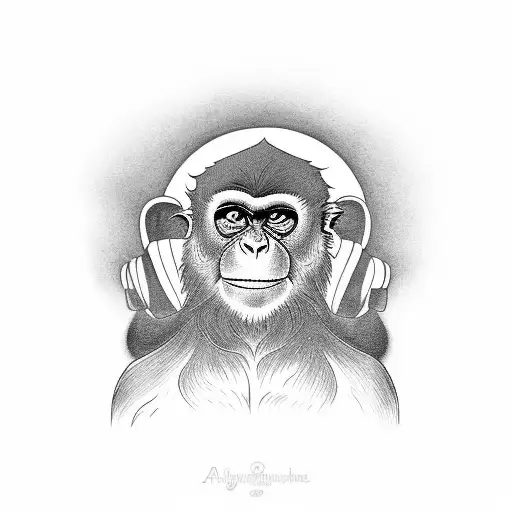 A black-grey tattoo of a monkey meditating in a Balinese garden tattoo design idea