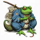 samurai frog smoking pipe and wielding a katana tattoo design idea
