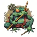 samurai frog smoking pipe and wielding a katana tattoo design idea