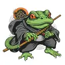 samurai frog smoking pipe and wielding a katana tattoo design idea