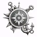 compass and an anchor tattoo design idea