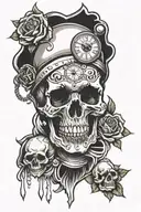 skull, clock, lit candle burning tattoo design idea