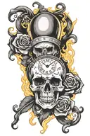 skull, clock, lit candle burning tattoo design idea