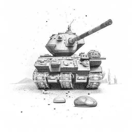 child holding stone in front of israel tank tattoo design idea