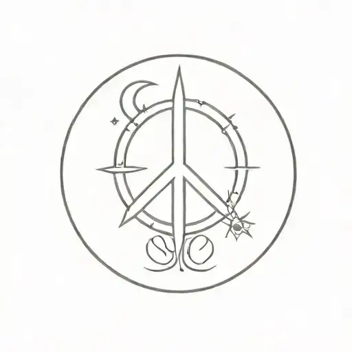Peace Logo with Compass and Moon tattoo design idea
