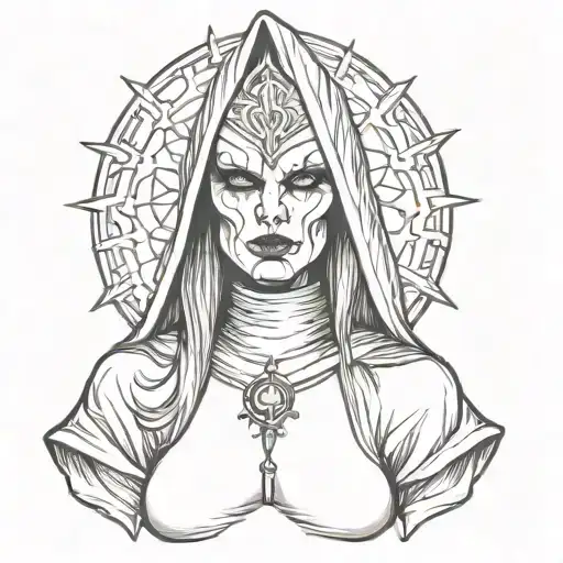 sexy demon nun tattoo sketch tattoo design idea