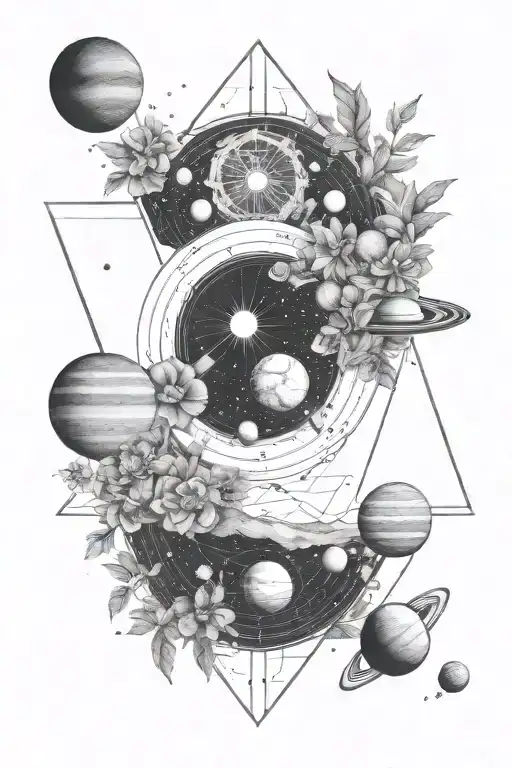 solar system and nature background forearm tattoo design idea