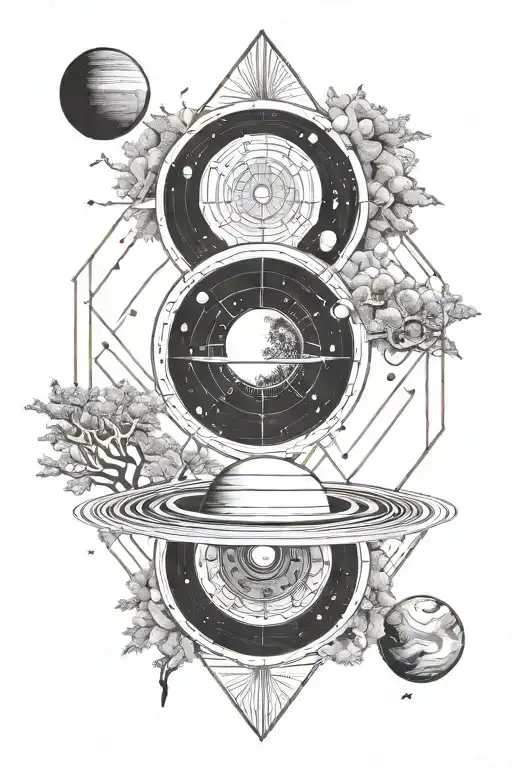 solar system and cedar tree forearm tattoo design idea