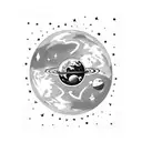 A realistic depiction of an orbiting astronaut with Earth and other planets in the background tattoo design idea