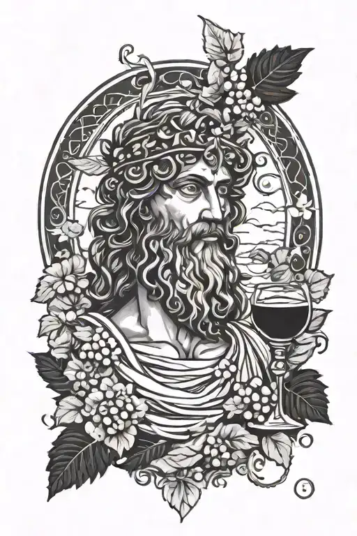 dionysus young  god with wine tattoo design idea