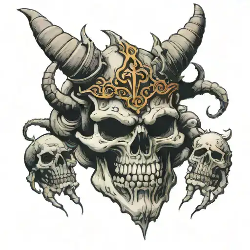foot crushing a demon skull  tattoo design idea
