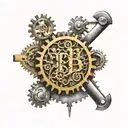 A machine of cogs fabricating steel initials T, B and S, which represent my son and wife’s initials  tattoo design idea