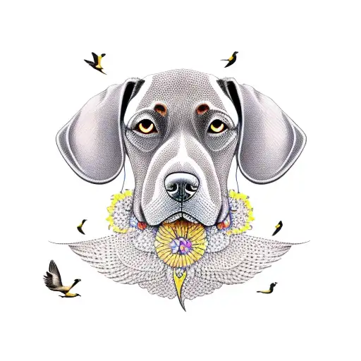 german shorthair pointer with birds tattoo design idea