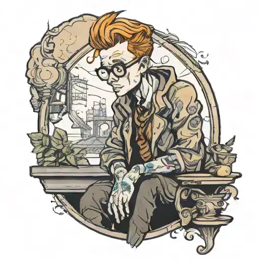 tall skinny ginger man with glasses perched tattoo design idea