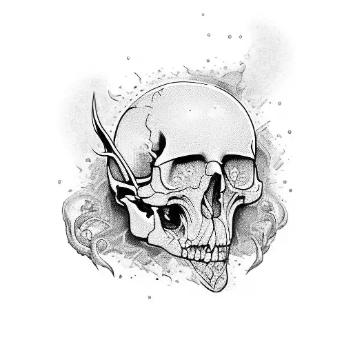raven crystal skull and magic  tattoo design idea