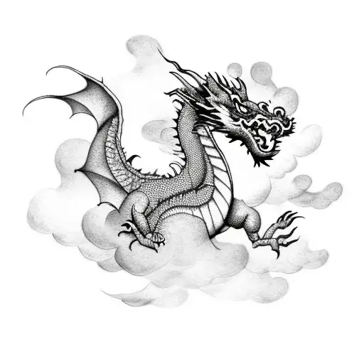 ASIAN DRAGON FLYING THROUGH CLOUDS. TATTOO SLEEVE ON HAND tattoo design idea