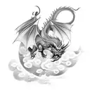 ASIAN DRAGON FLYING THROUGH CLOUDS. TATTOO SLEEVE ON HAND tattoo design idea