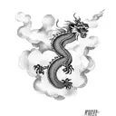 ASIAN DRAGON FLYING THROUGH CLOUDS. TATTOO SLEEVE ON HAND tattoo design idea