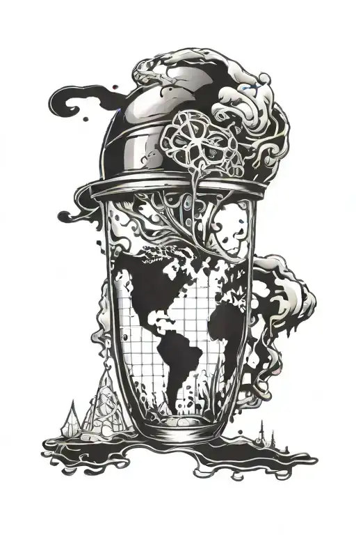 Ice cube with shaker tattoo can be placed on the world map as if it were one of the continents. This will emphasize the  tattoo design idea