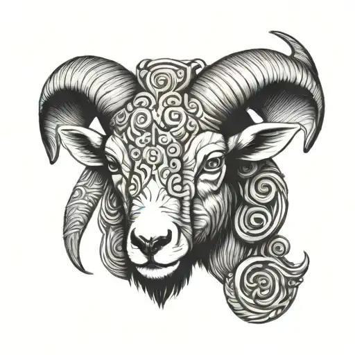 ram and ox head emerging tattoo design idea