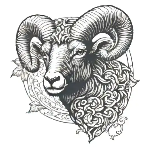 ram and ox head emerging tattoo design idea