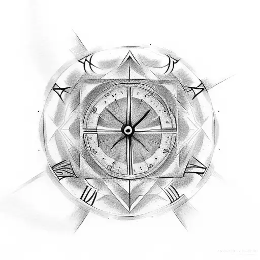 Design a tattoo for a man's forearm, where one half of the design is a wind rose and the other half is a clock, the prev tattoo design idea