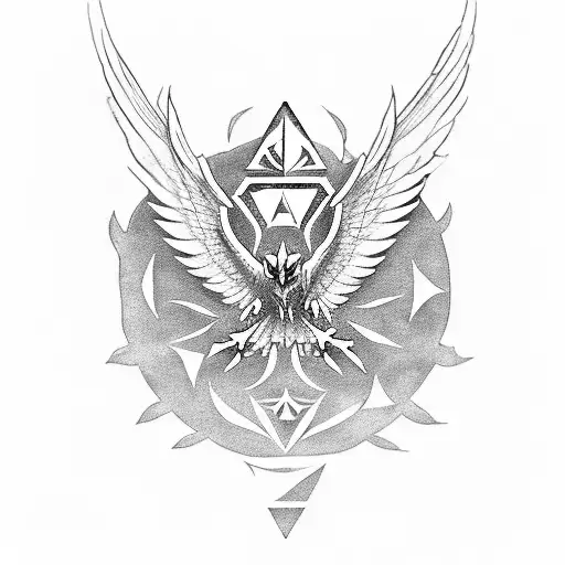A blackwork tattoo depicting a hawk soaring above the iconic Hyrule Castle from Zelda tattoo design idea