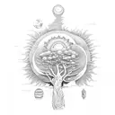 Sun and Moon wmushroom tree of life fantasy another world  tattoo design idea