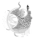 Sun and Moon wmushroom tree of life fantasy another world  tattoo design idea