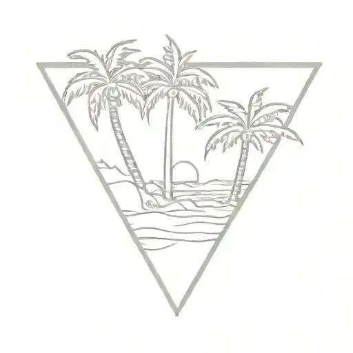 triangle palm tree silhouette sun setting waves tattoo design idea