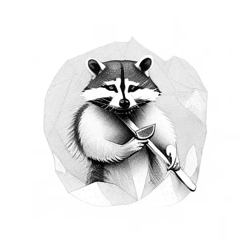 racoon with axe tattoo design idea