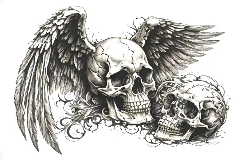 Skull with wings tattoo design idea