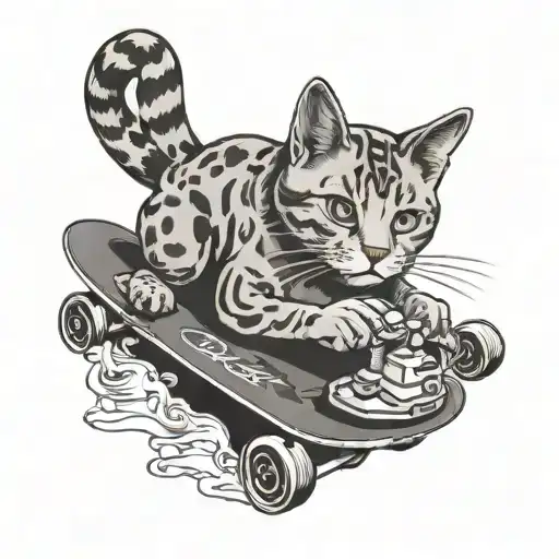strat cat skateboarding and smoking cigarette tattoo design idea