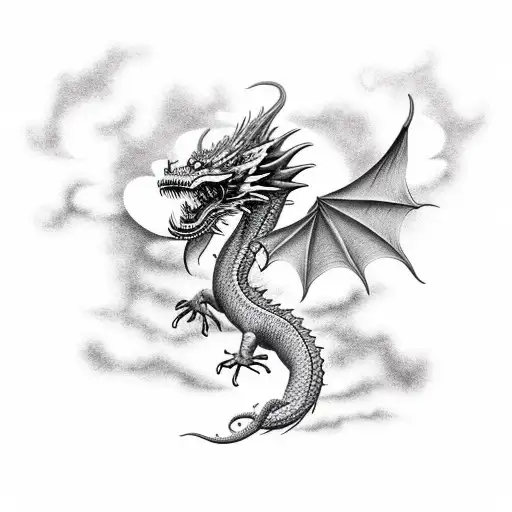 eastern lightning dragon amongst the clouds  tattoo design idea