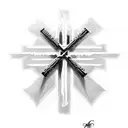 cross with banner over the front. write "Jesus du" over the top of the cross, the word "fortjener" on the banner, alt  tattoo design idea