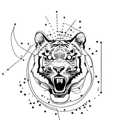 full body tiger spliced with lioness tattoo design idea