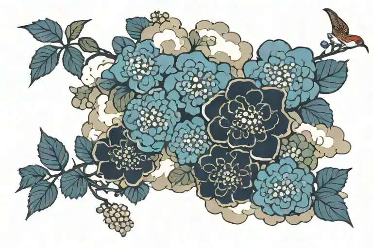 Japanese clouds with hydrangeas tattoo design idea