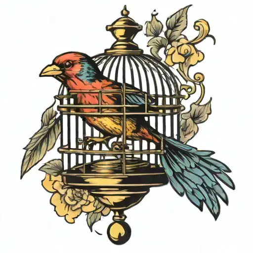 bird escaping cage tattoo design idea